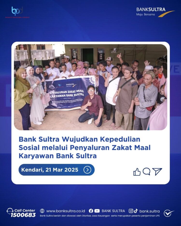 Bank Sultra Salurkan Zakat Maal Karyawan Sebagai Bentuk Kepedulian Sosial
