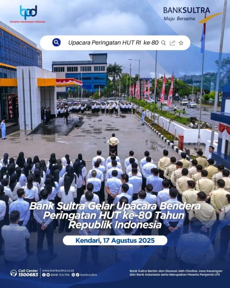 Bank Sultra Gelar Upacara Bendera Peringatan HUT ke-80 Republik Indonesia