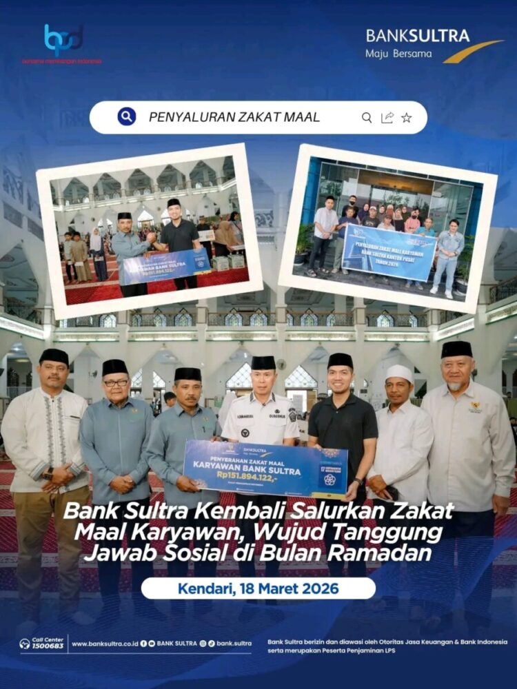 Bank Sultra Kembali Salurkan Zakat Maal Karyawan, Wujud Tanggung Jawab Sosial di Bulan Ramadan