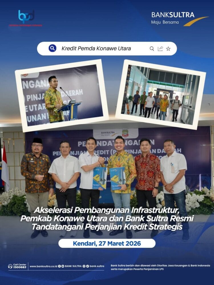 Akselerasi Pembangunan Infrastruktur, Pemkab Konawe Utara dan Bank Sultra Resmi Tandatangani Perjanjian Kredit Strategis