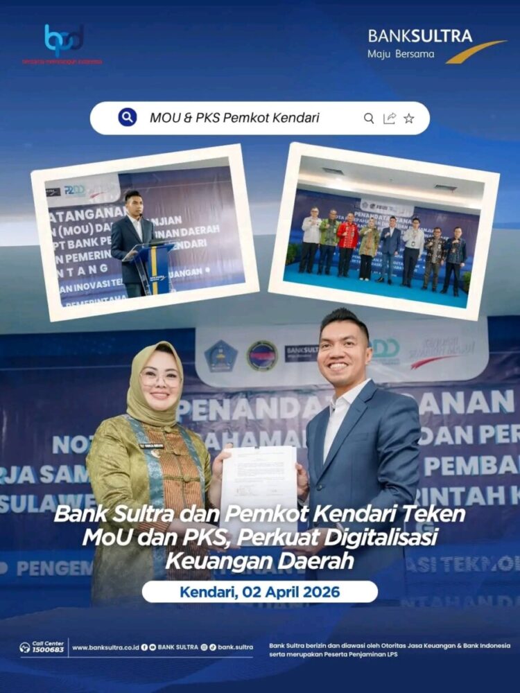 Bank Sultra dan Pemkot Kendari Teken MoU dan PKS, Perkuat Digitalisasi Keuangan Daerah
