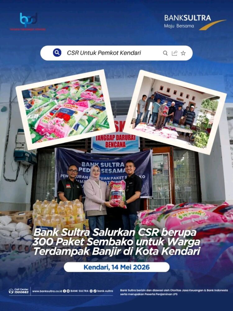 Bank Sultra Salurkan CSR berupa 300 Paket Sembako untuk Warga Terdampak Banjir di Kota Kendari