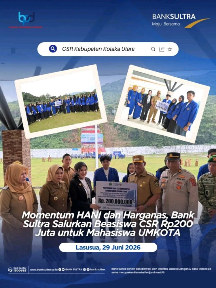 Momentum HANI dan Harganas, Bank Sultra Salurkan Beasiswa CSR Rp200 Juta untuk Mahasiswa UMKOTA