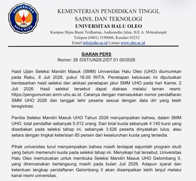 Kuota SMM UHO Tahap I Tersisa 15 Persen, 19 Prodi Ini Kembali Buka di Gelombang II