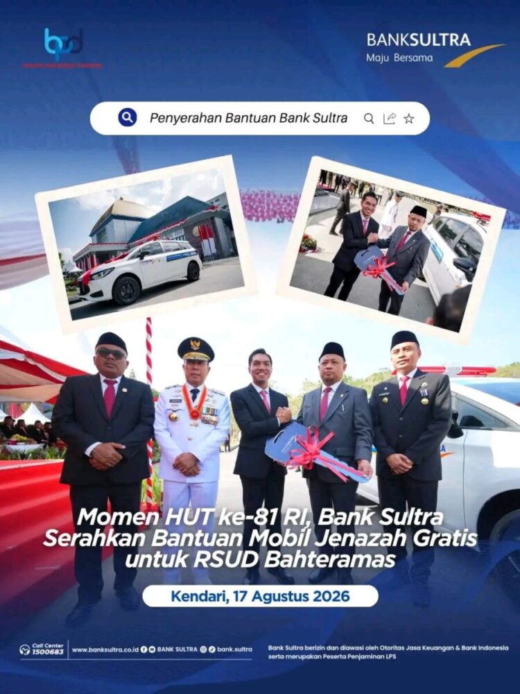 Momen HUT ke-81 RI, Bank Sultra Serahkan Bantuan Mobil Jenazah Gratis untuk RSUD Bahteramas