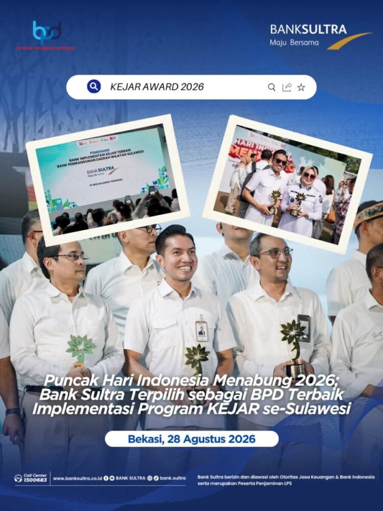 Puncak Hari Indonesia Menabung 2026: Bank Sultra Terpilih Sebagai BPD Terbaik Implementasi Program KEJAR se-Sulawesi