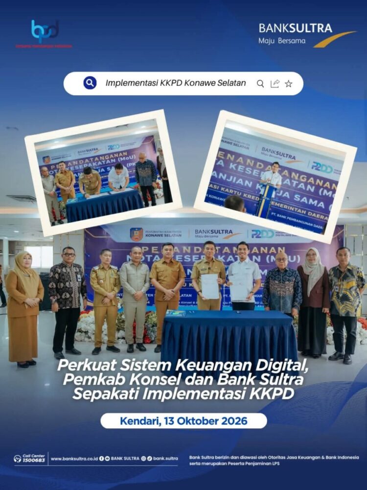 Perkuat Sistem Keuangan Digital, Pemkab Konsel dan Bank Sultra Sepakati Implementasi KKPD